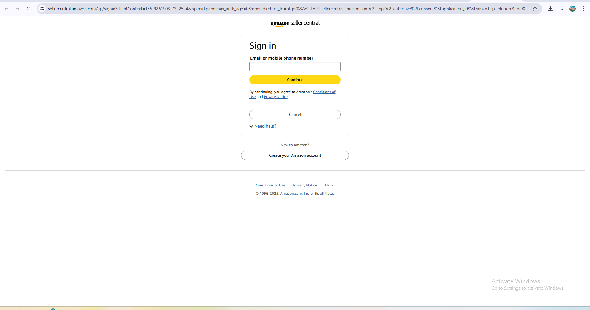 Amazon Seller Central login