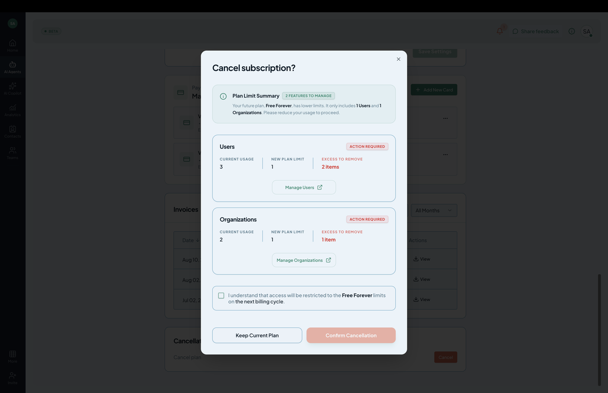 Cancel modal