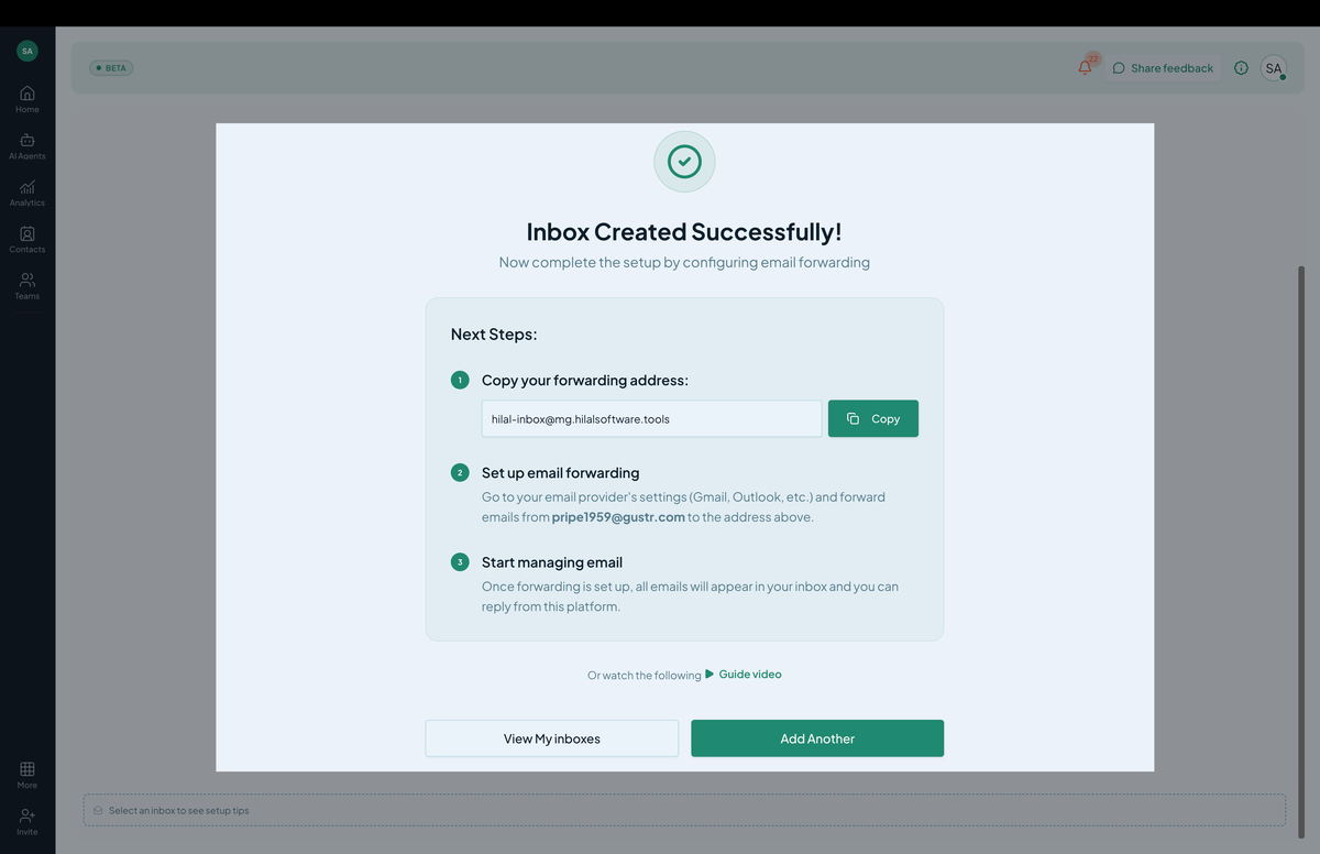 Email inbox config