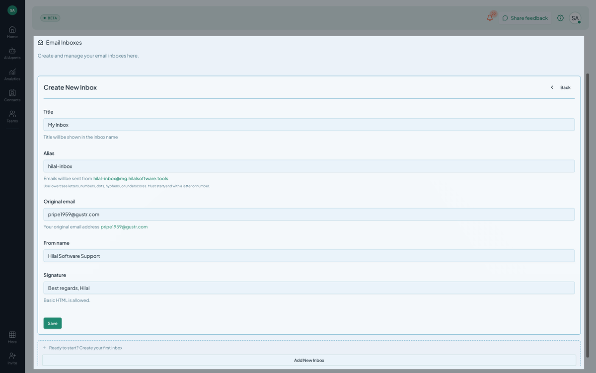 Email inbox config
