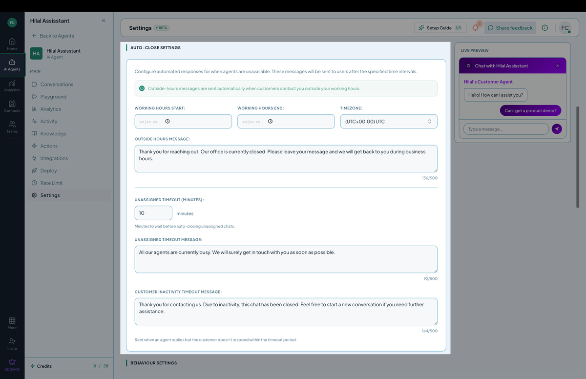 Settings — Auto-Close Settings