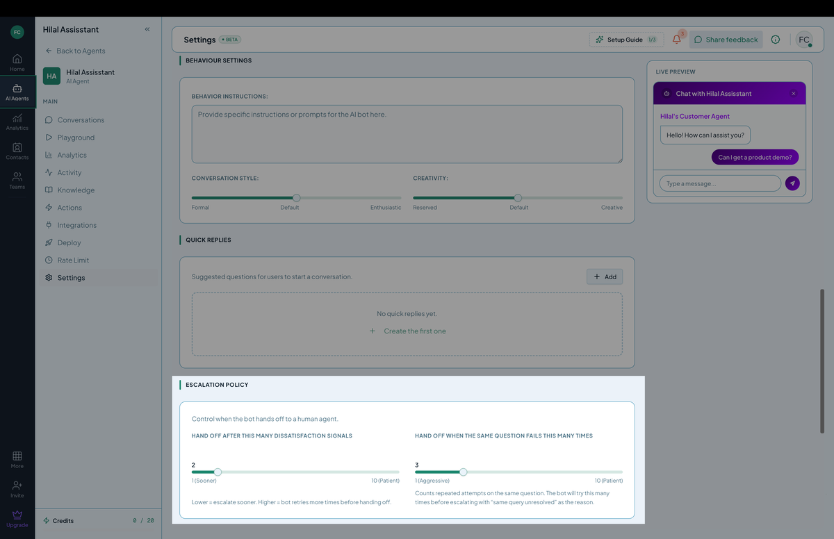 Settings — Escalation Policy
