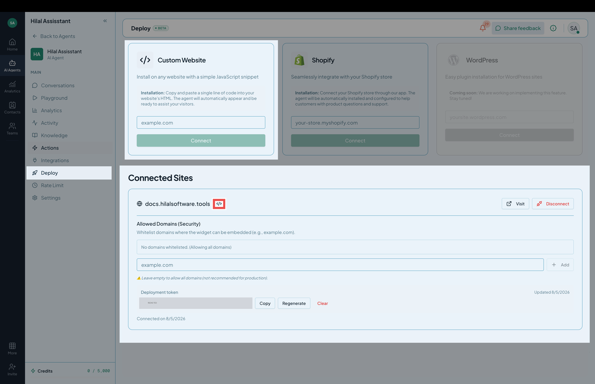 Install tab snippet