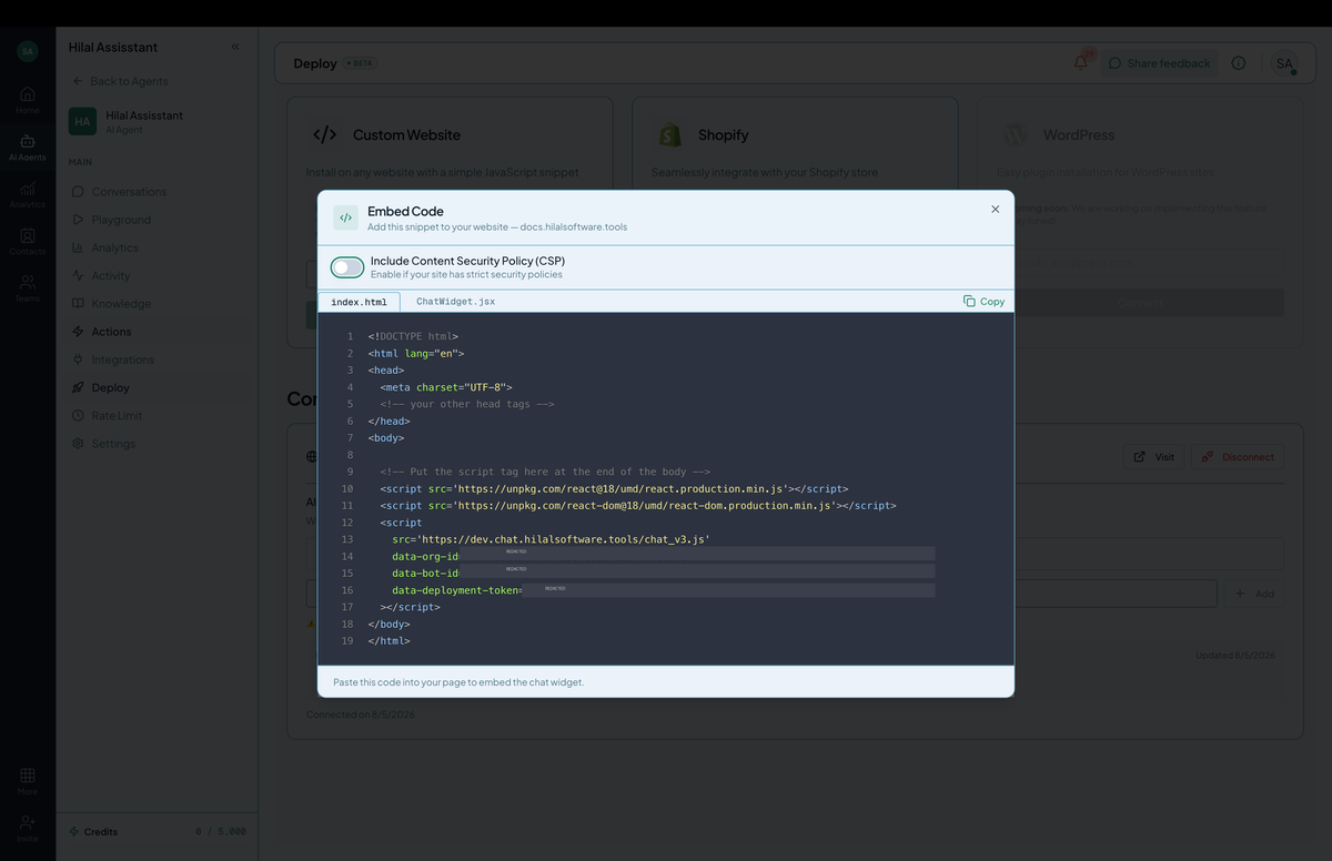 Install tab snippet