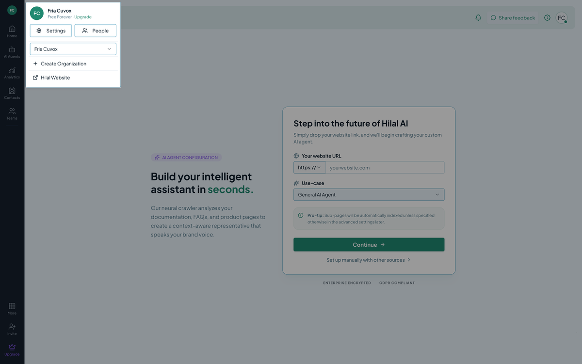 Onboarding wizard — organization step