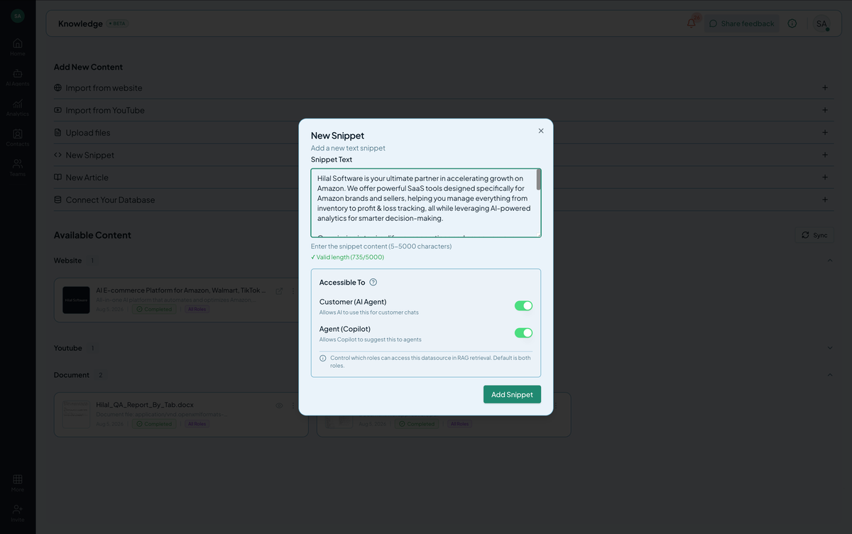 Snippet editor