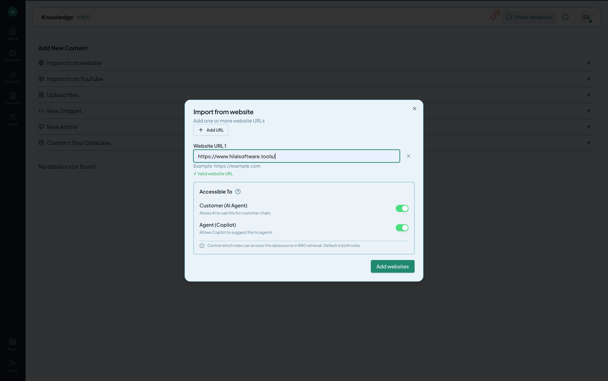Website source dropdown