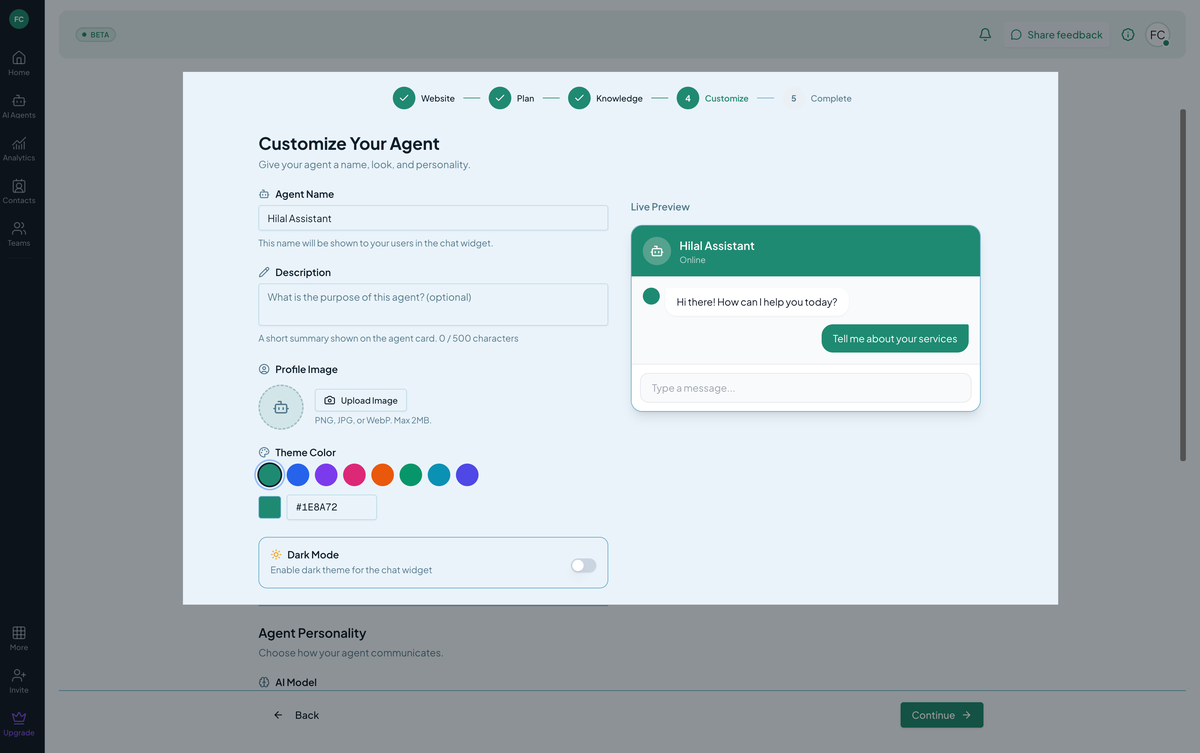 Onboarding wizard — customize your agent