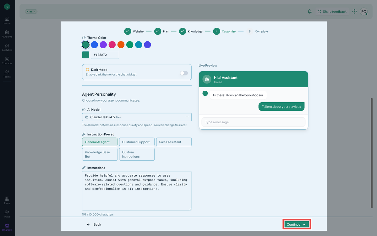 Onboarding wizard — customize your agent