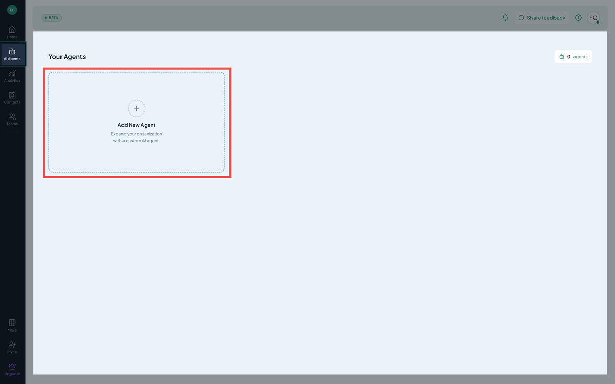 Empty chatbots dashboard