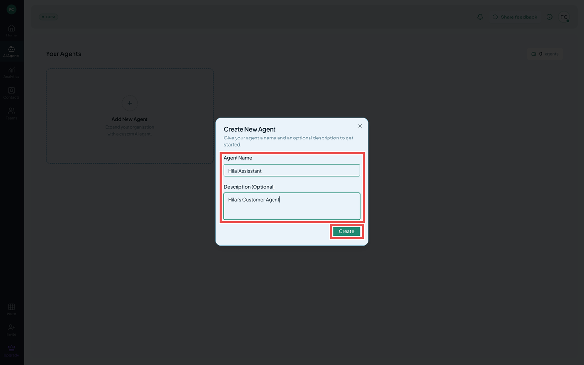 Create-chatbot dialog