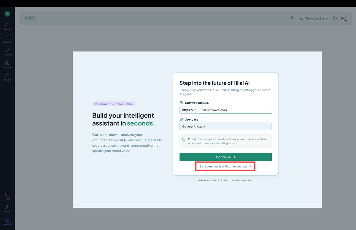 Onboarding wizard — website and use case
