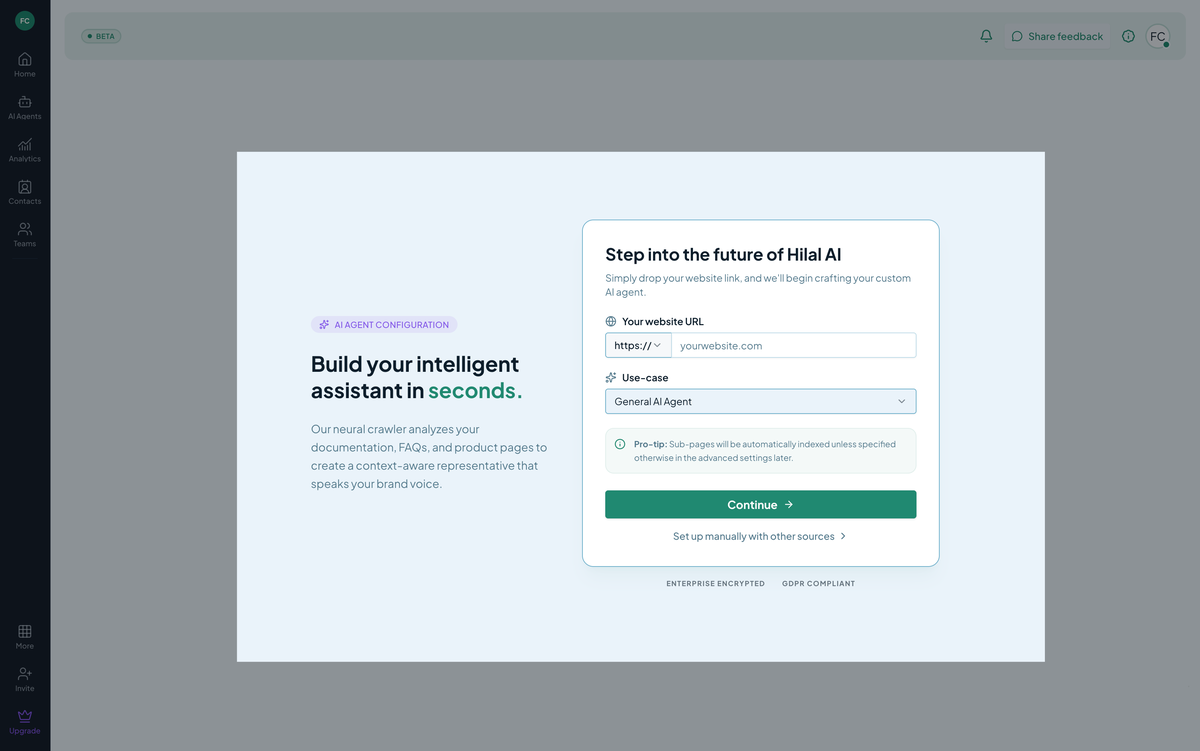 Onboarding wizard — website and use case