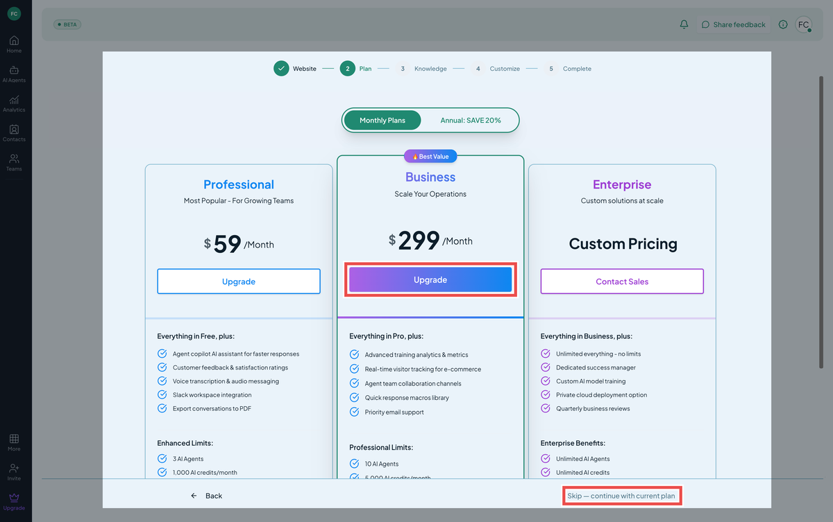 Onboarding wizard — plan selection