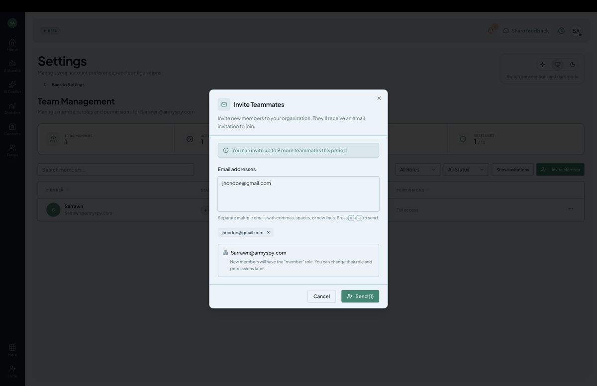 Invite modal